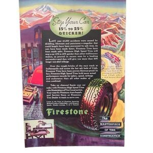 Vintage 1936 Firestone Stop Your Car Quicker Ad Advertisement